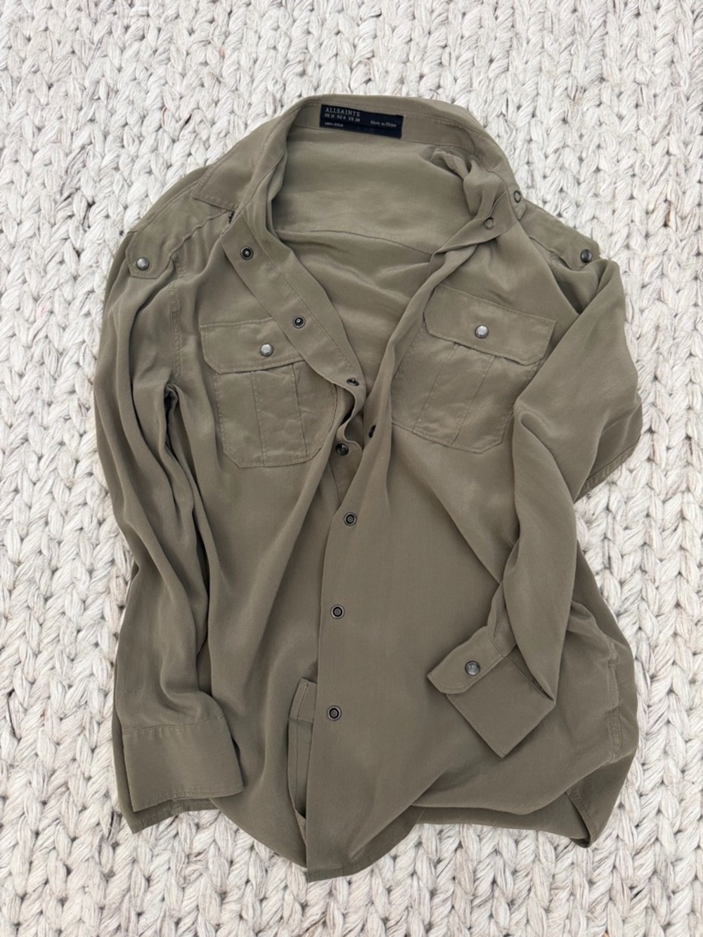 AllSaints Olive Silk Blouse